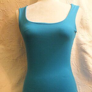Vintage Aqua Top/Blouse Summer Top with Round Neck XS/Small Bright Aqua Color